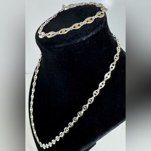 Vintage Signed Avon Mariner Link Chain Silver-tone Necklace & Bracelet Set #1523